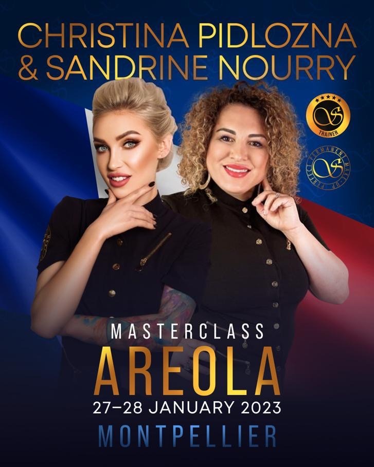 Formation Aérola Maquillage permanent à Montpellier janvier 2023 - Sandrine Nourry & Christina Pidlozna Sviatoacademy Trainer